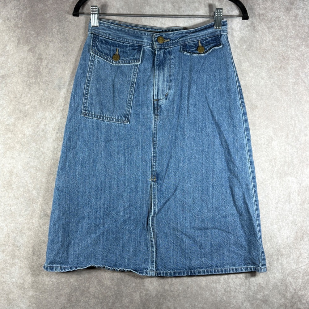 Levi's‎ Denim Skirt Womens 25 Blue A-Line Midi High Waist Front Pockets Western